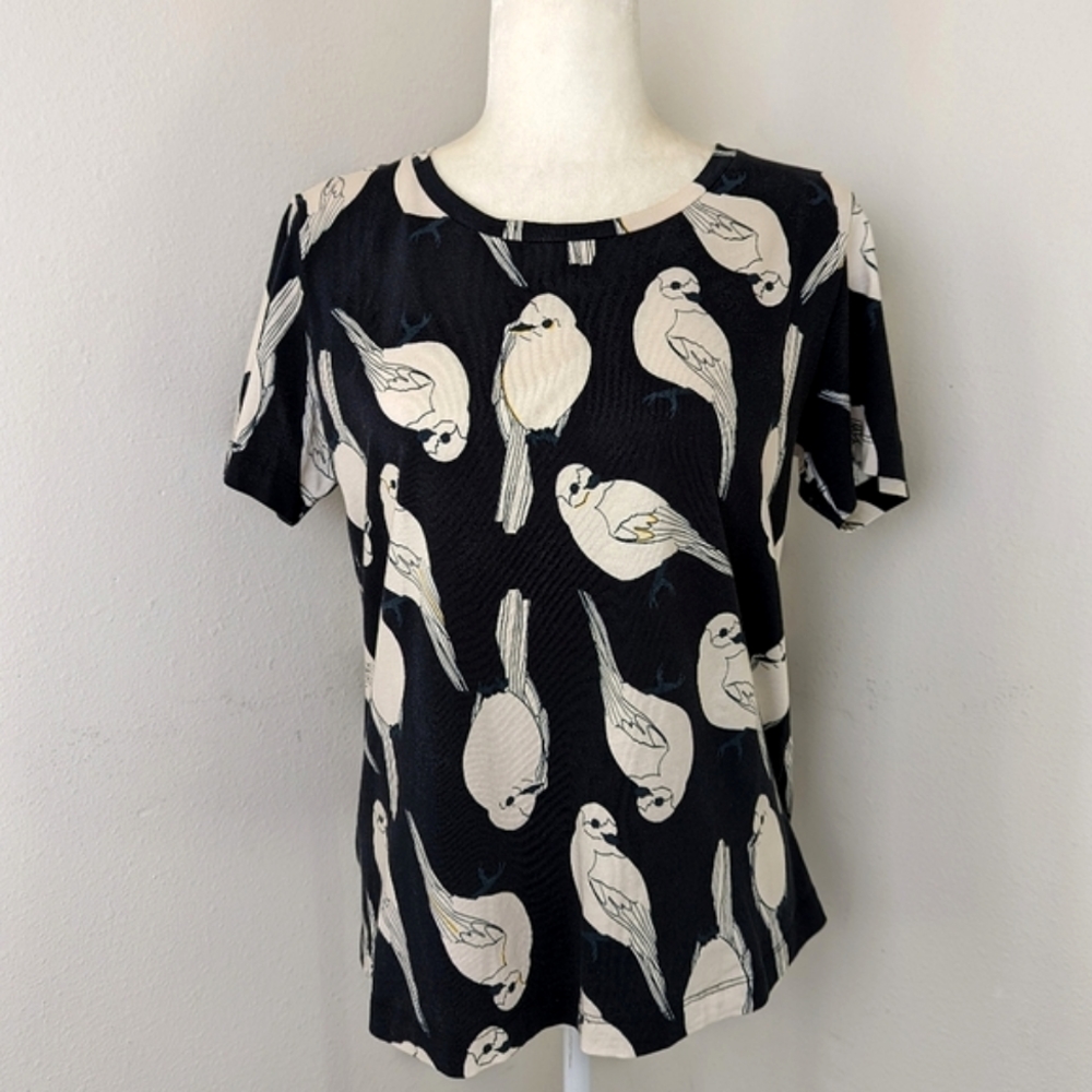Stine Goya Rikke Short Sleeve Cotton Shirt Birds Cream Size Large